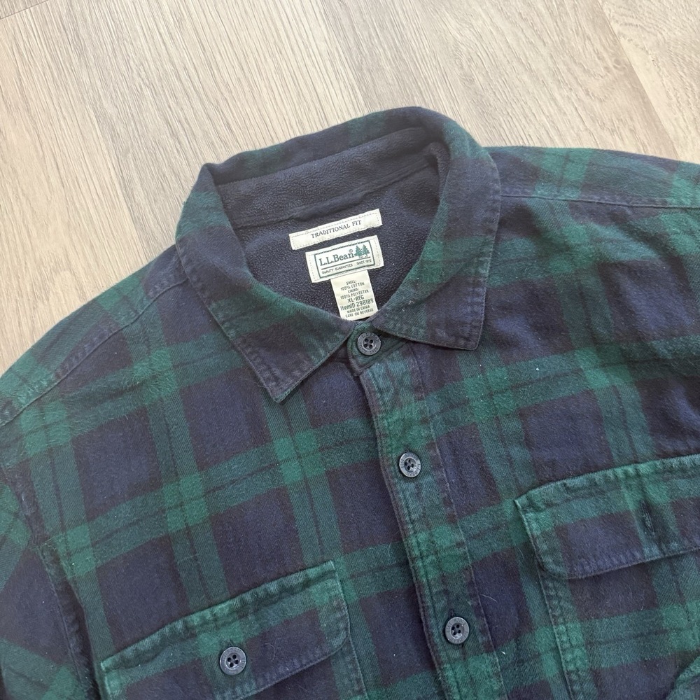 L.L.Bean Fleece Lined Flannel Shirt Jacket XL Traditional Fit Blackwatch Plaid